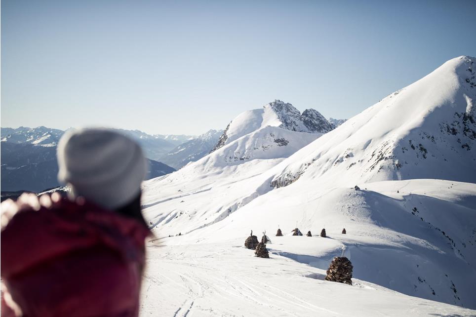 View on the winter landscape and the Ifinger peak on Merano 2000